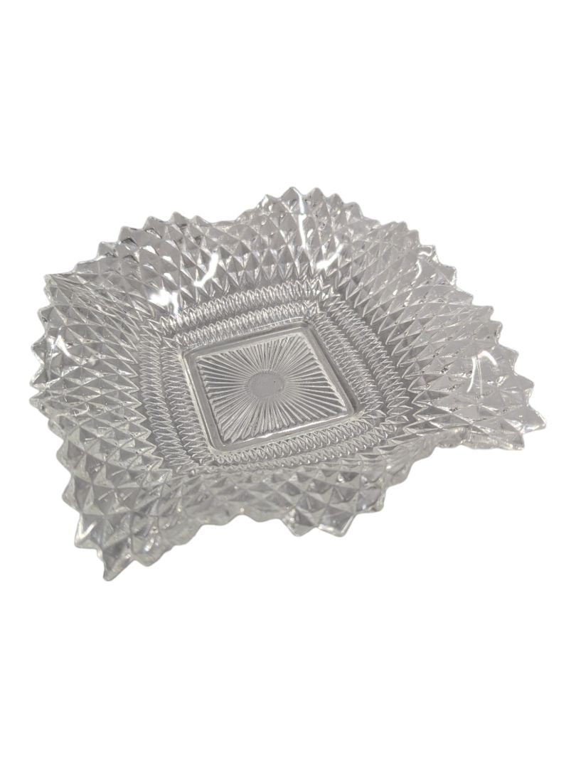 Vintage INDIANA GLASS Clear Square Ruffled Diamond Point-Candy/Nut/dish