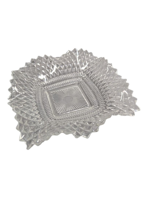 Vintage INDIANA GLASS Clear Square Ruffled Diamond Point-Candy/Nut/dish