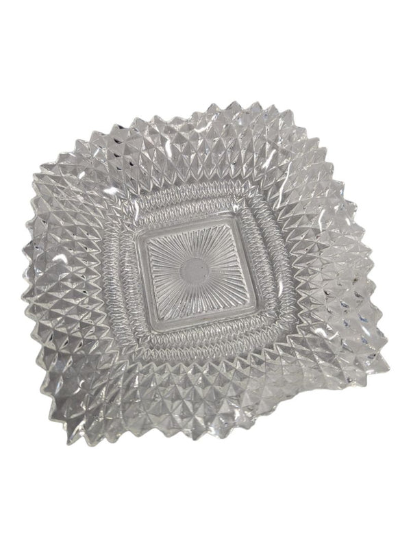 Vintage INDIANA GLASS Clear Square Ruffled Diamond Point-Candy/Nut/dish