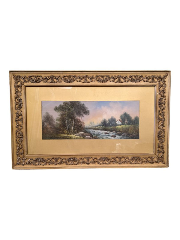 Crayon Painting-Artist unknown-Approx. 14" x 26" plus frame