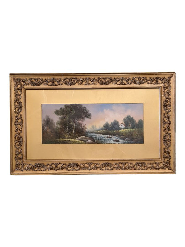Crayon Painting-Artist unknown-Approx. 14" x 26" plus frame