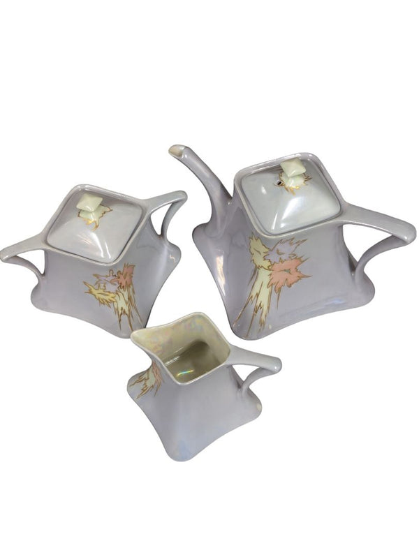 Rare German Square Teapot, Cream & Sugar Set