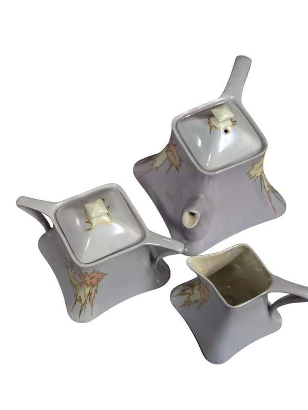 Rare German Square Teapot, Cream & Sugar Set