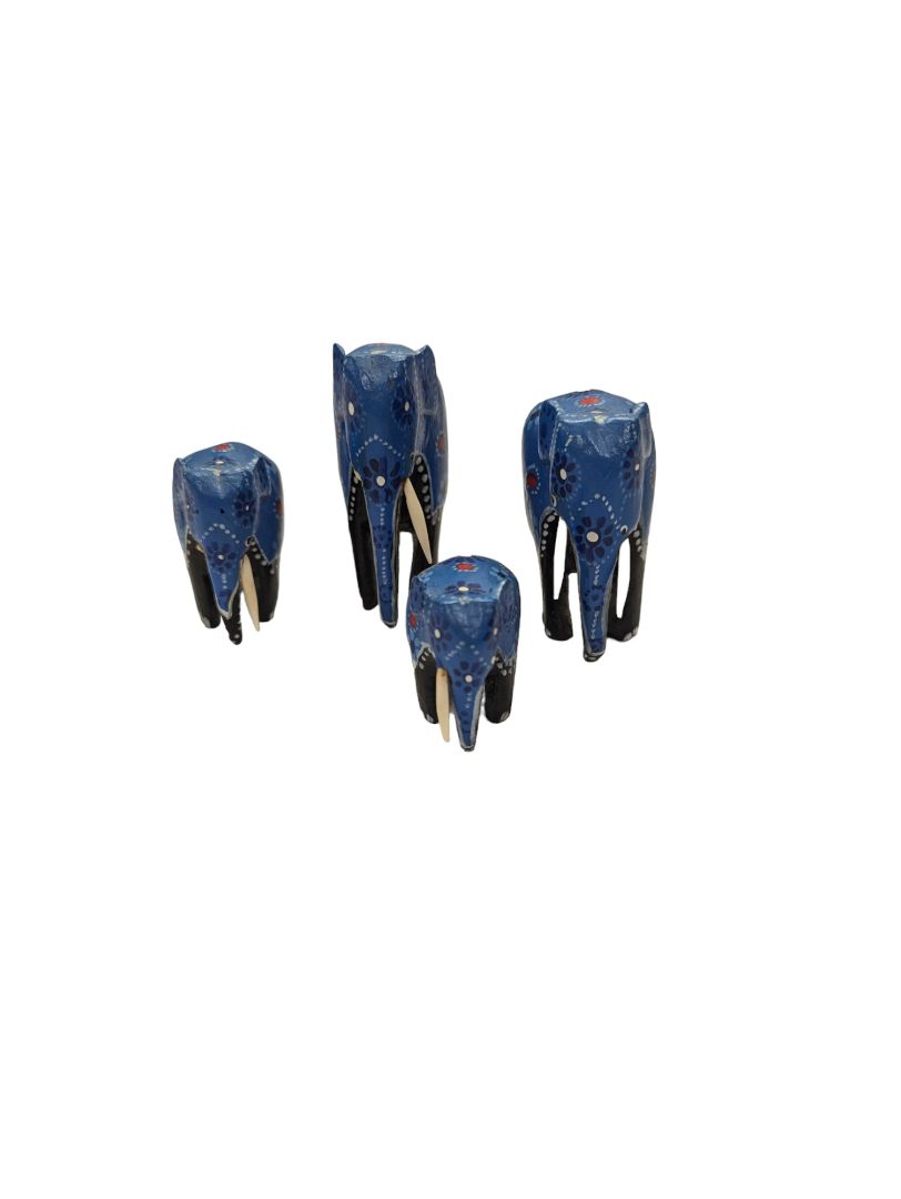Vintage Mini Hand Carved Wooden Elephants Hand Painted Set