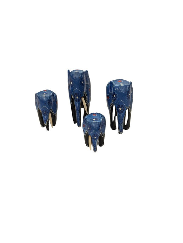 Vintage Mini Hand Carved Wooden Elephants Hand Painted Set