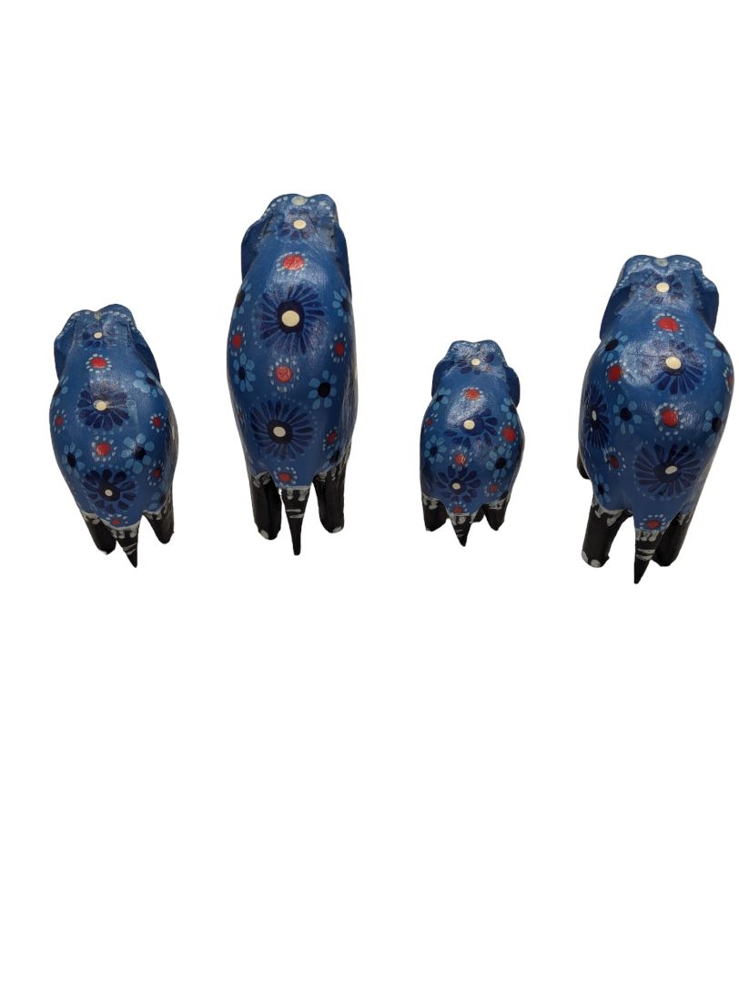 Vintage Mini Hand Carved Wooden Elephants Hand Painted Set
