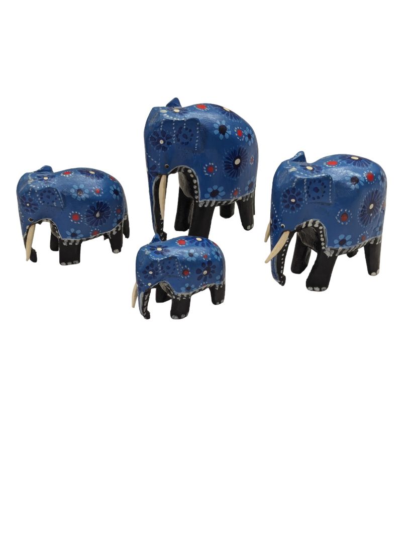Vintage Mini Hand Carved Wooden Elephants Hand Painted Set