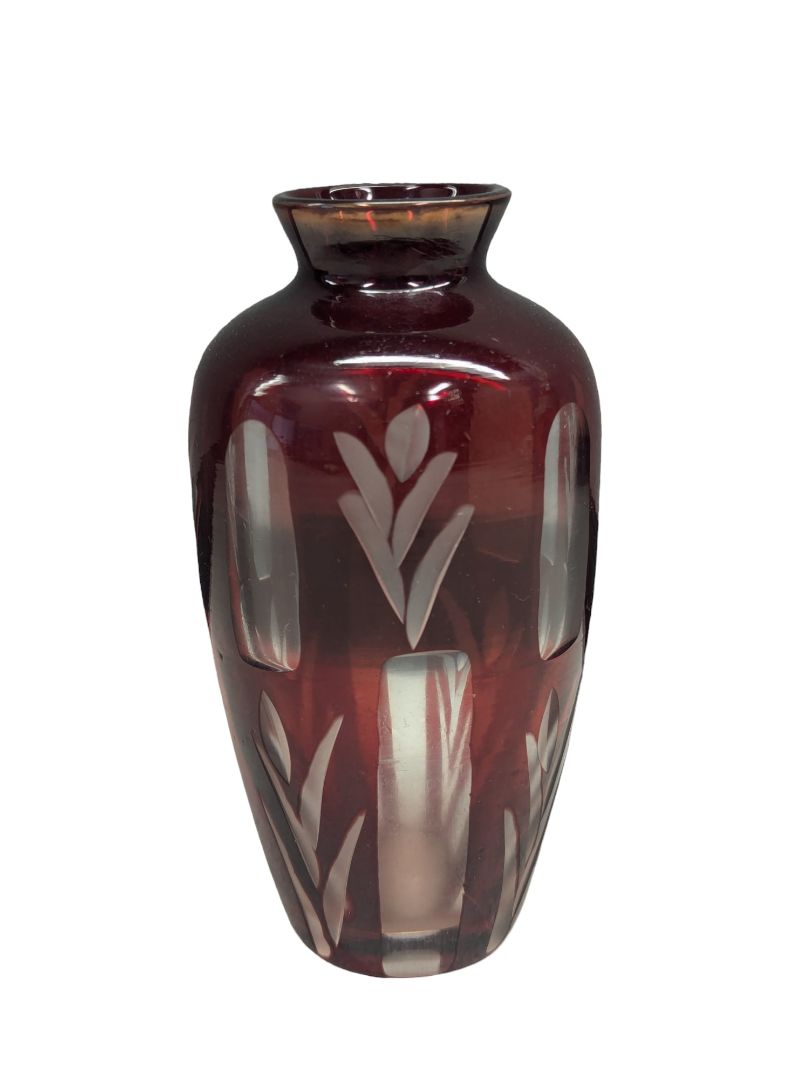 Round Red Bohemian Vase etched