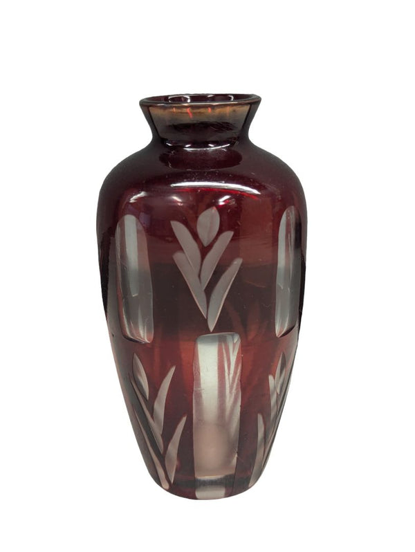 Round Red Bohemian Vase etched