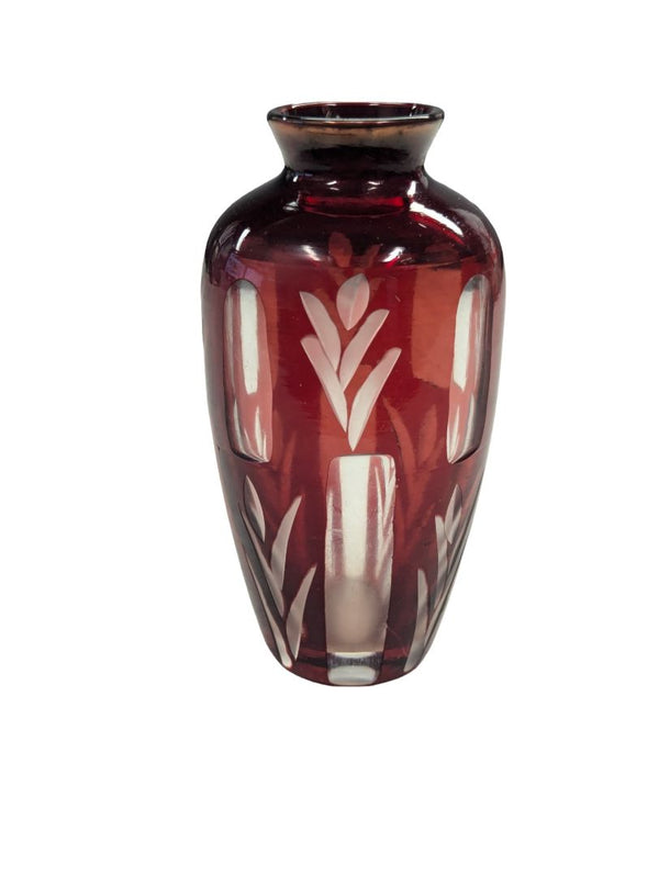 Round Red Bohemian Vase etched