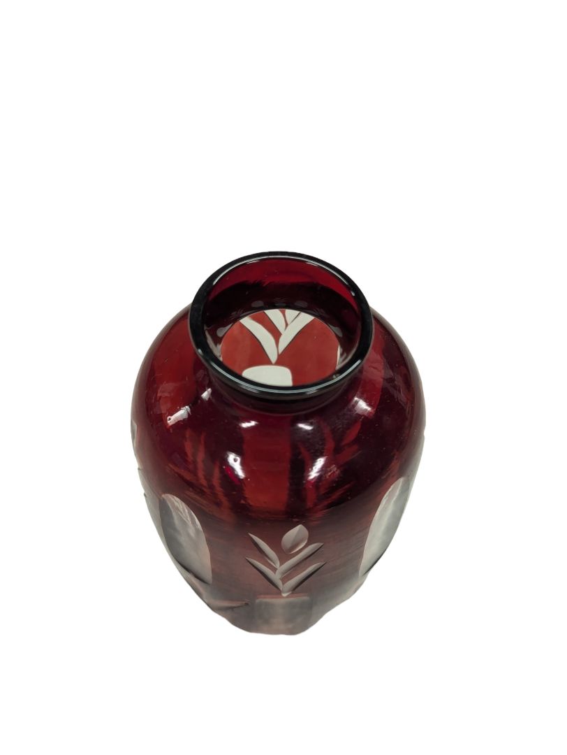 Round Red Bohemian Vase etched