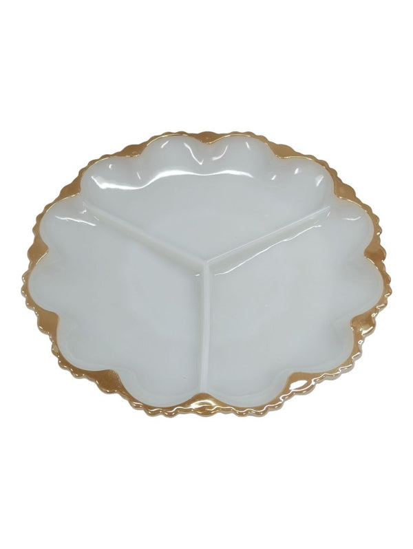 Round Milk Glass Divided Serving Dish