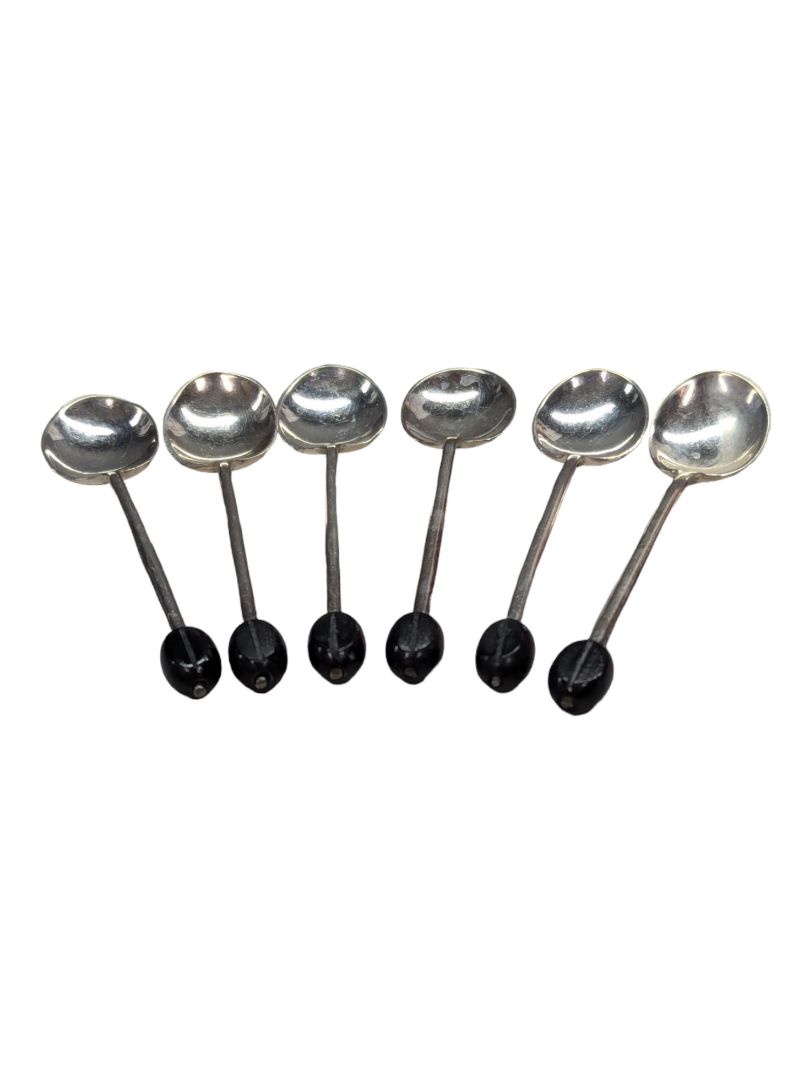 6 Antique Sterling Silver Coffee bean tea spoons