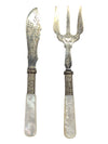 Antique Mother of Pearl Silver Bread Fork & Fish Knife