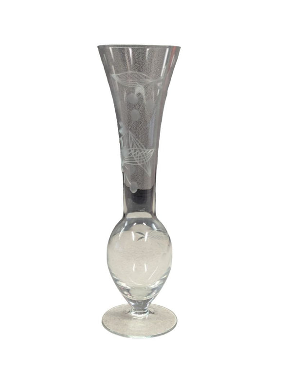 Vintage Etched Glass Flower Vase