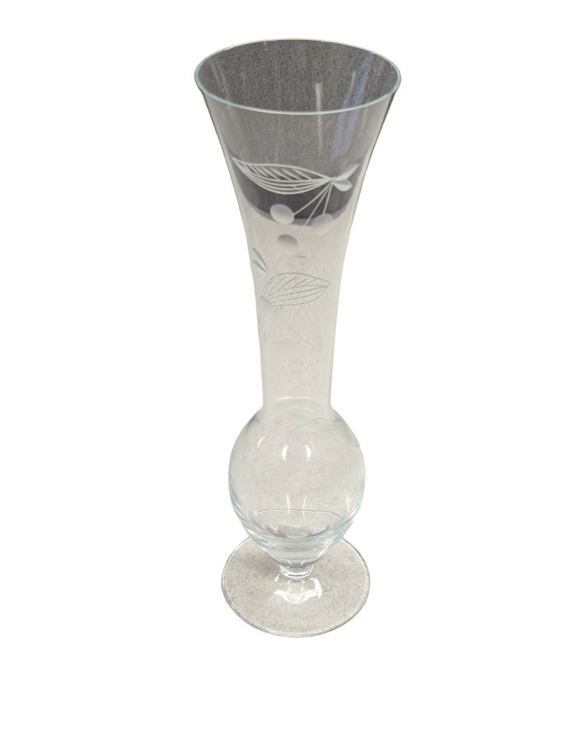 Vintage Etched Glass Flower Vase