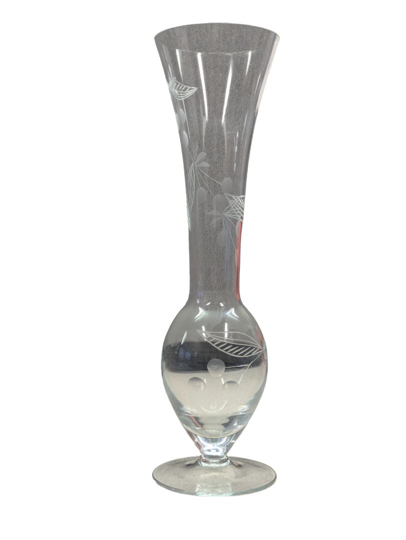 Vintage Etched Glass Flower Vase