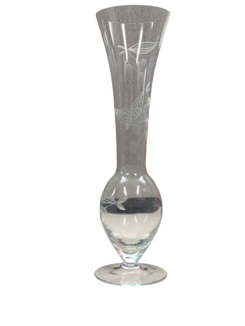 Vintage Etched Glass Flower Vase