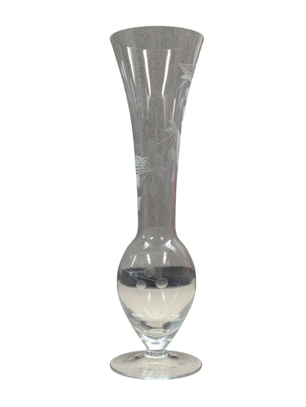 Vintage Etched Glass Flower Vase