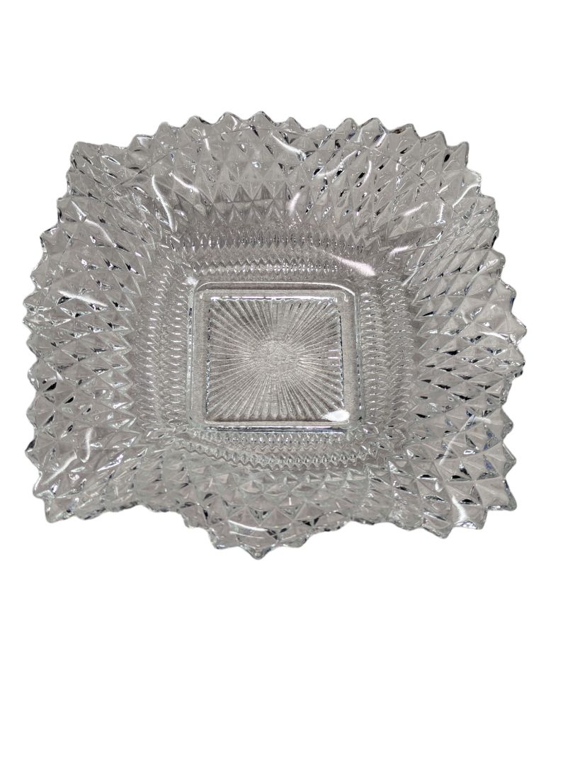 Vintage INDIANA GLASS Clear Ruffled Diamond Point-Candy dish