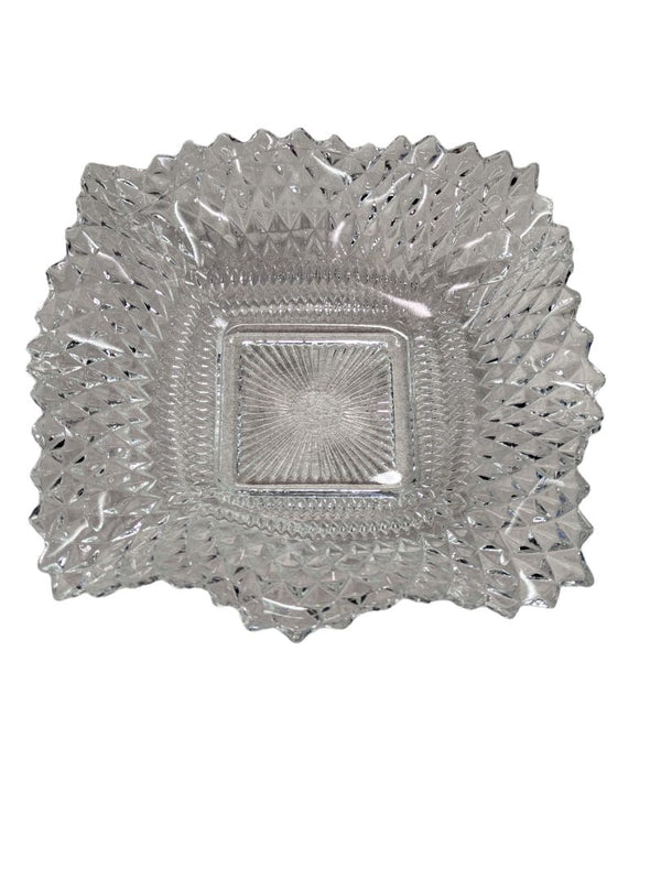 Vintage INDIANA GLASS Clear Ruffled Diamond Point-Candy dish