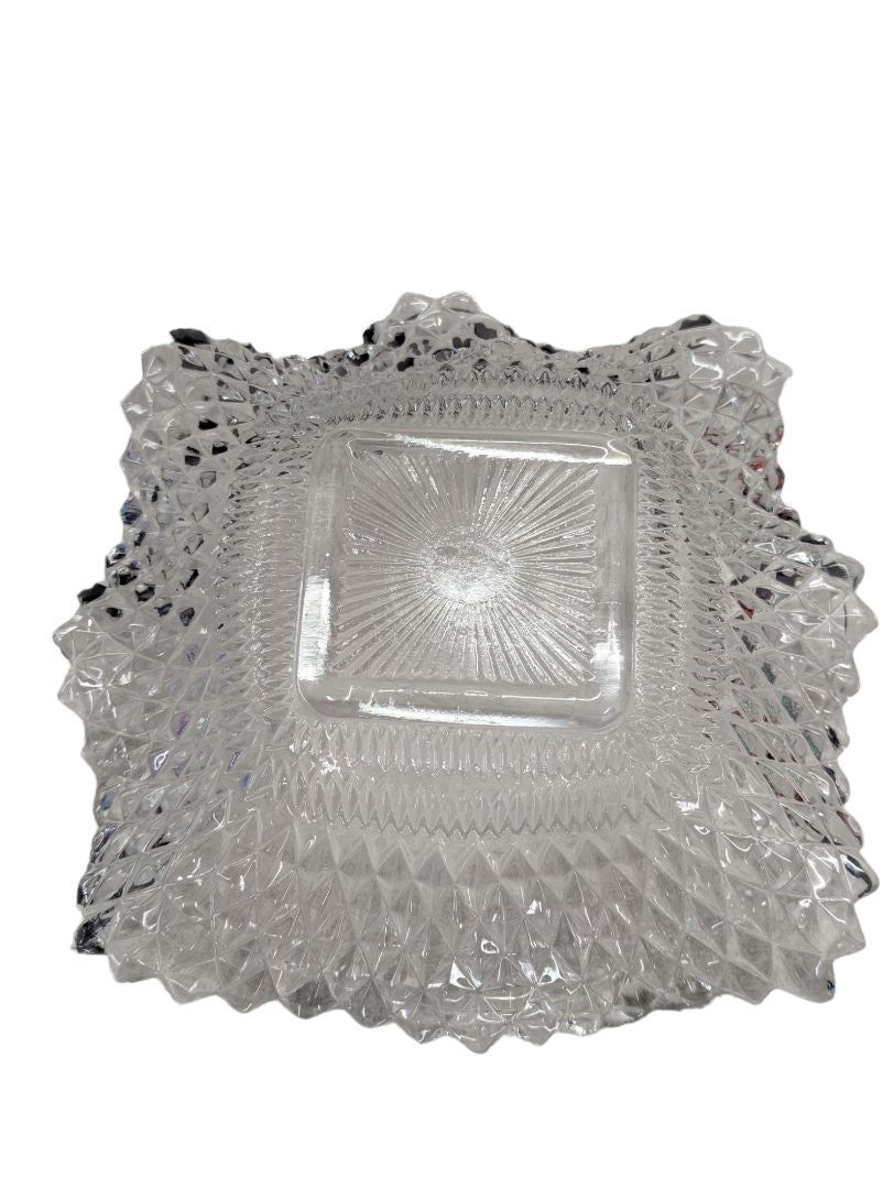 Vintage INDIANA GLASS Clear Ruffled Diamond Point-Candy dish