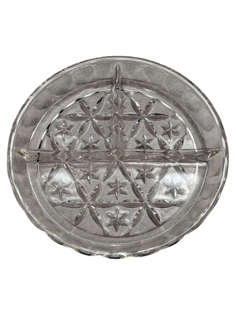 Round Clear Glass 3 Divided Star Pattern Dish