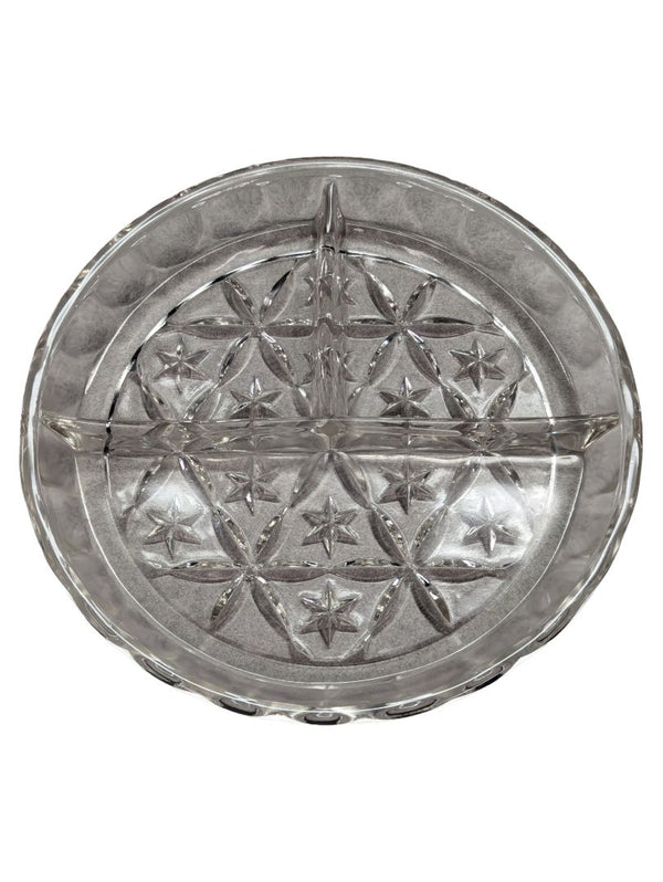 Round Clear Glass 3 Divided Star Pattern Dish
