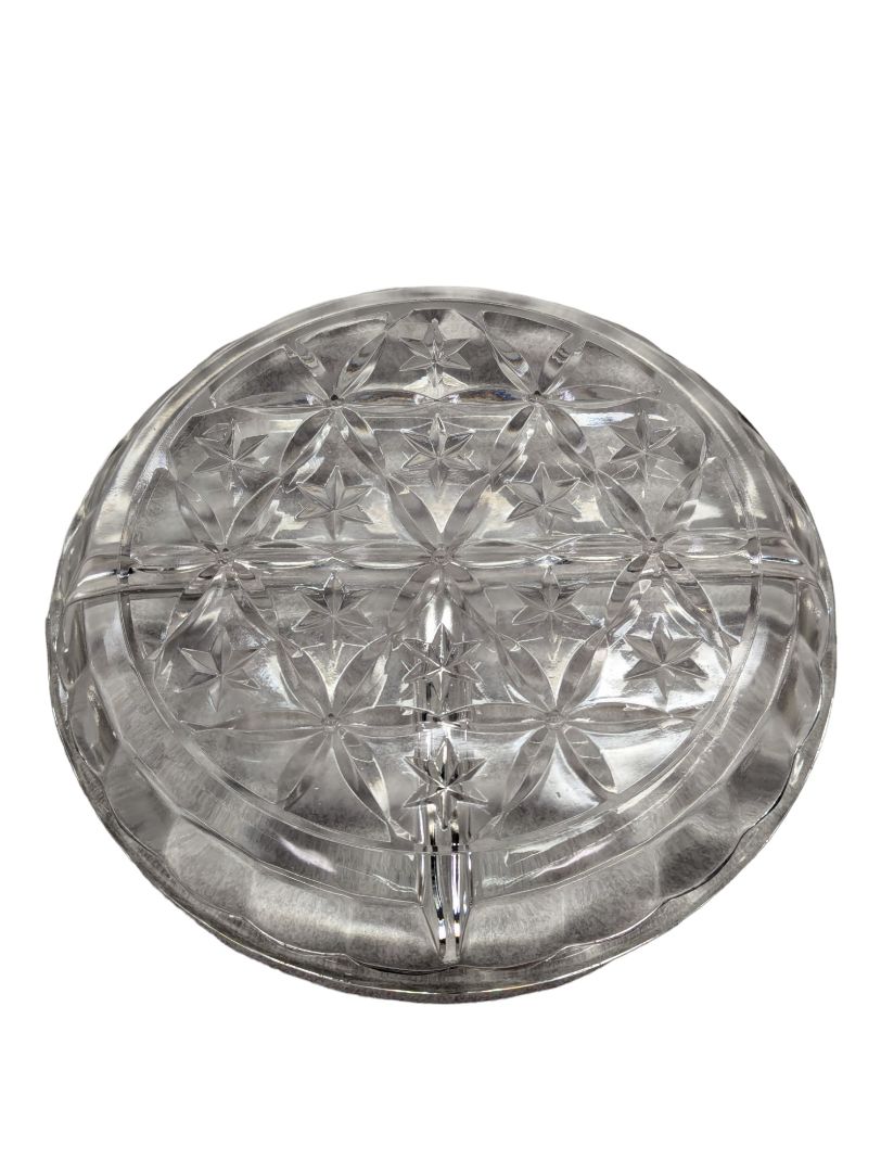 Round Clear Glass 3 Divided Star Pattern Dish
