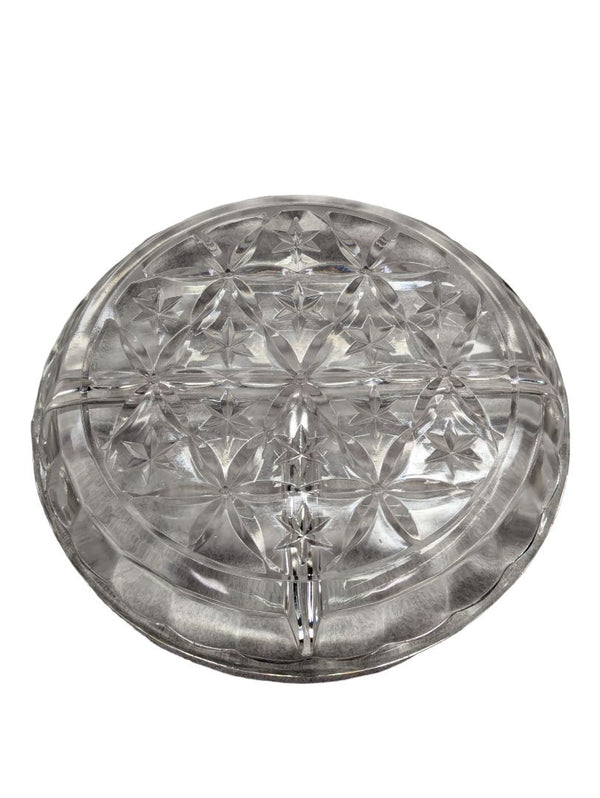 Round Clear Glass 3 Divided Star Pattern Dish