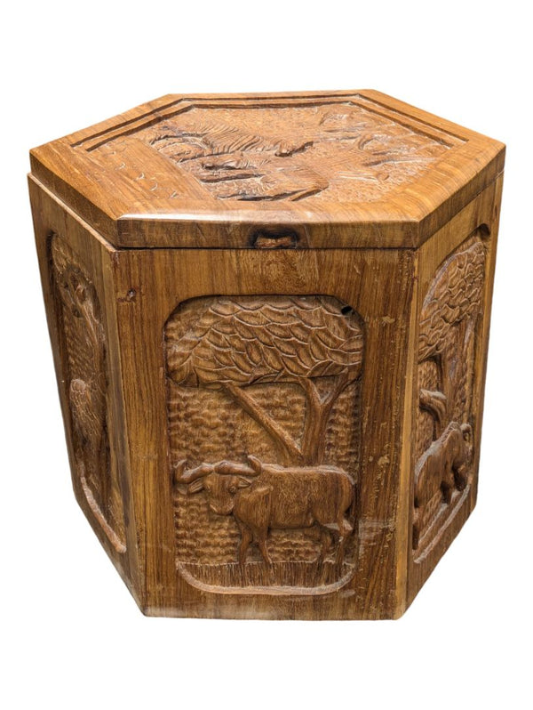African Hand Carved Storage/Ottoman