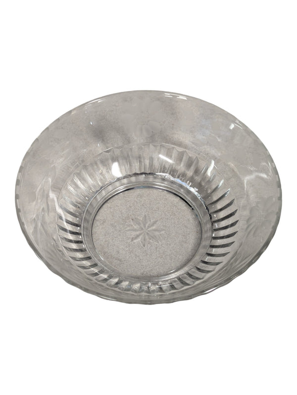 VINTAGE FLORAL ETCHED GLASS BOWL