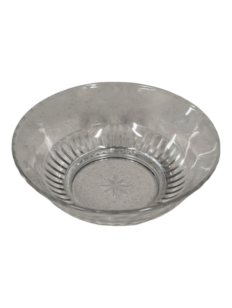 VINTAGE FLORAL ETCHED GLASS BOWL