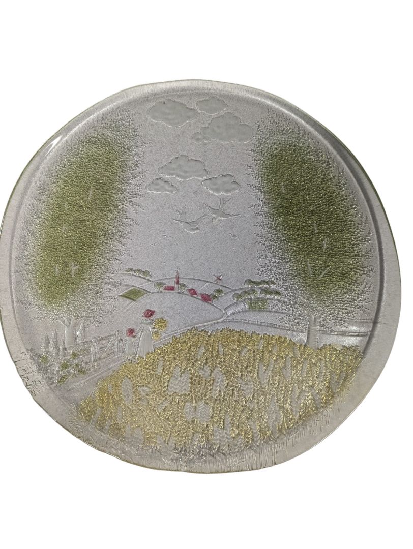 Rare itched stained glass cheese/cold cuts platter