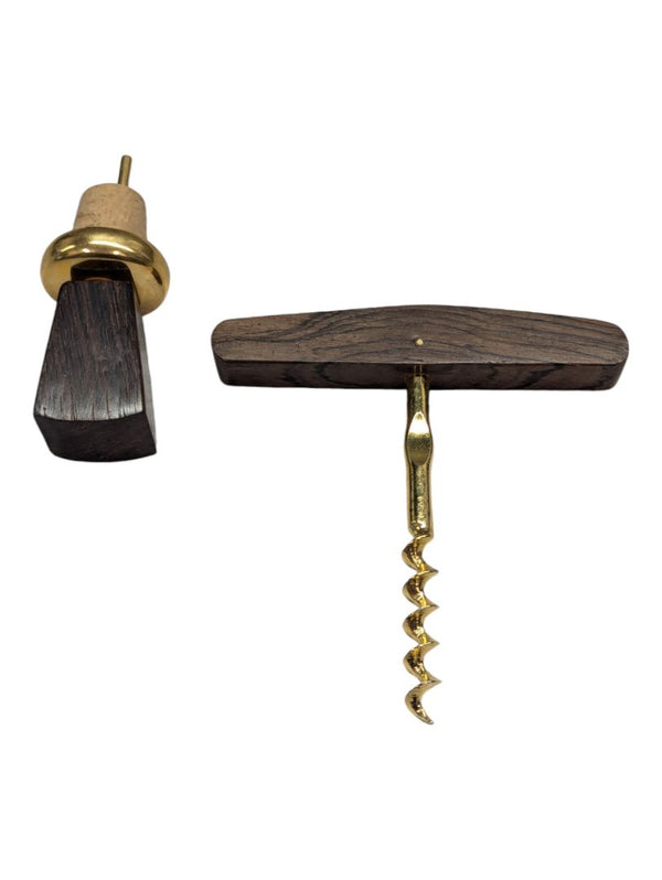 Wood and Brass Handheld Corkscrew & Topper