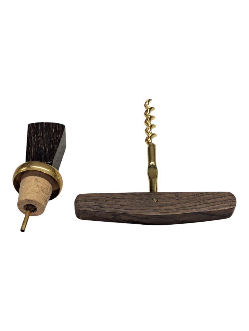 Wood and Brass Handheld Corkscrew & Topper