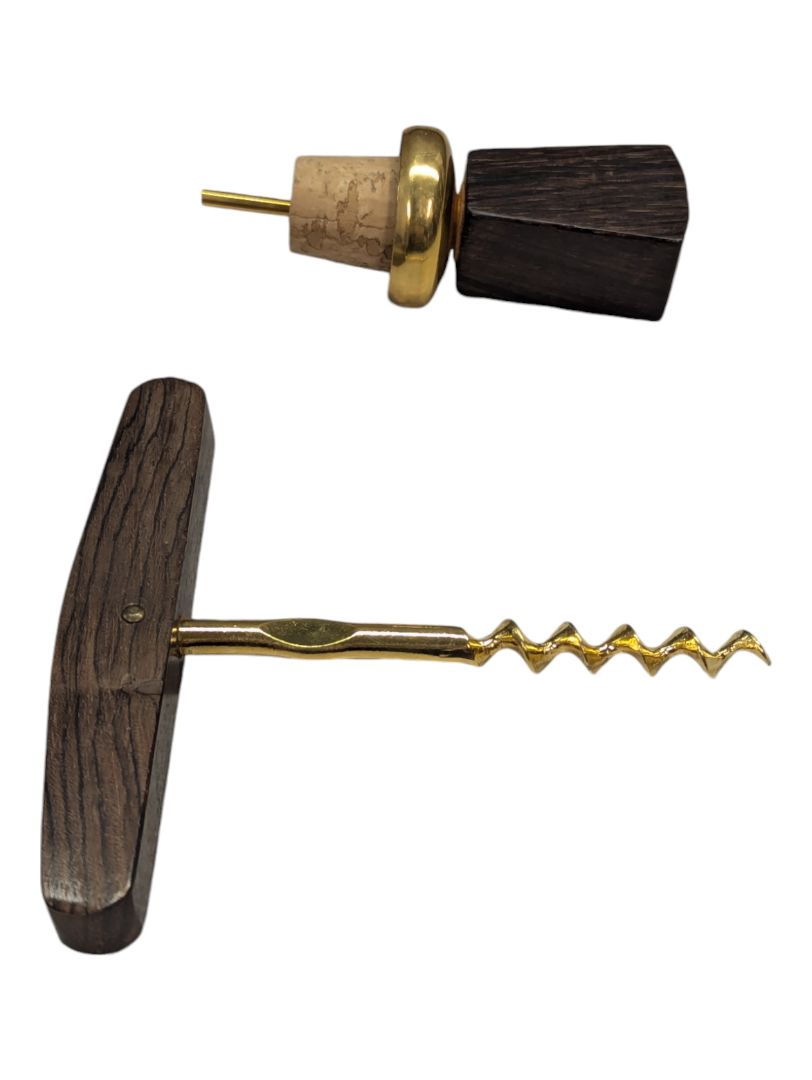 Wood and Brass Handheld Corkscrew & Topper