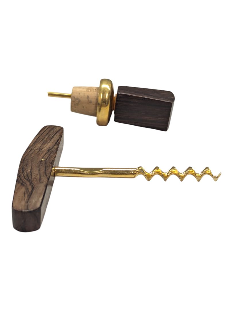 Wood and Brass Handheld Corkscrew & Topper