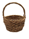 Round Rustic Woven Twig Basket With Tall Handle