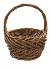 Round Rustic Woven Twig Basket With Tall Handle