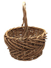 Round Rustic Woven Twig Basket With Tall Handle