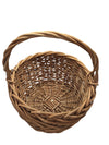 Round Rustic Woven Twig Basket With Tall Handle