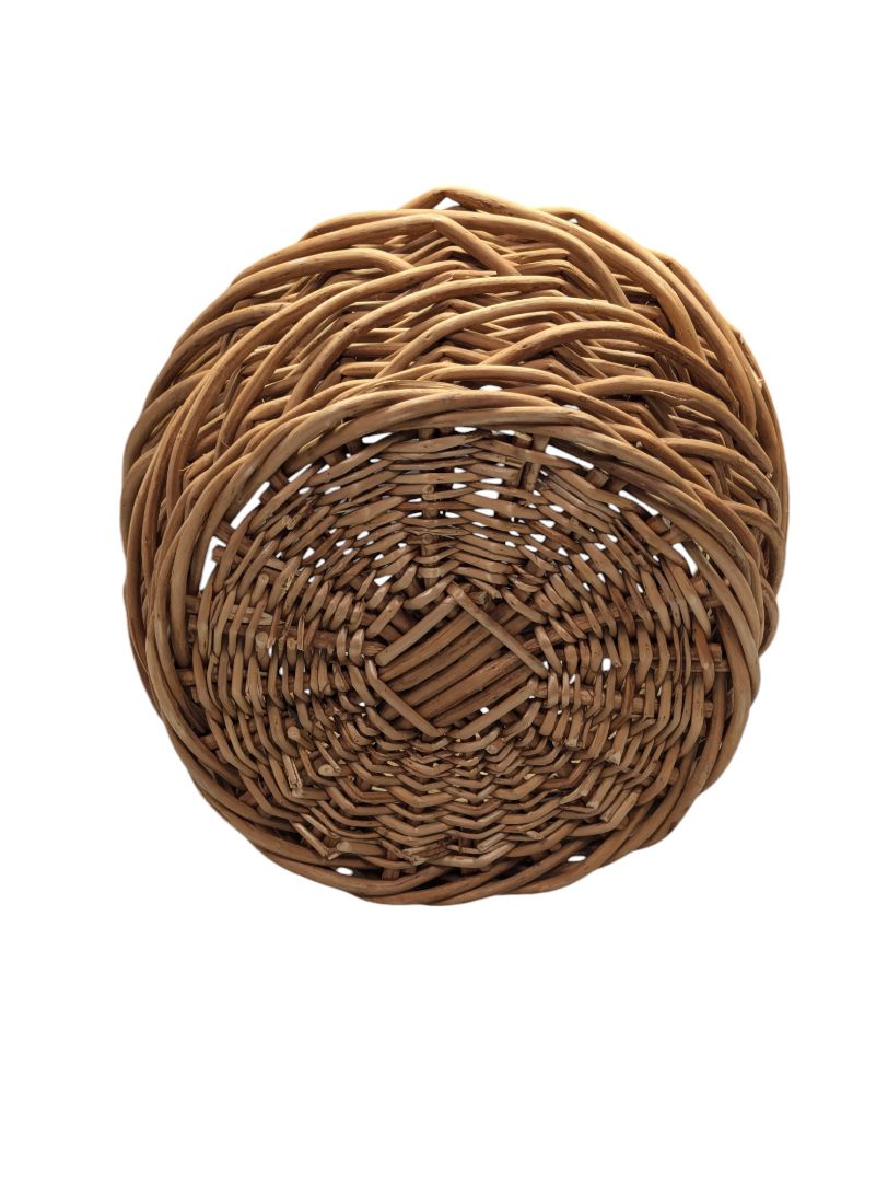 Round Rustic Woven Twig Basket With Tall Handle