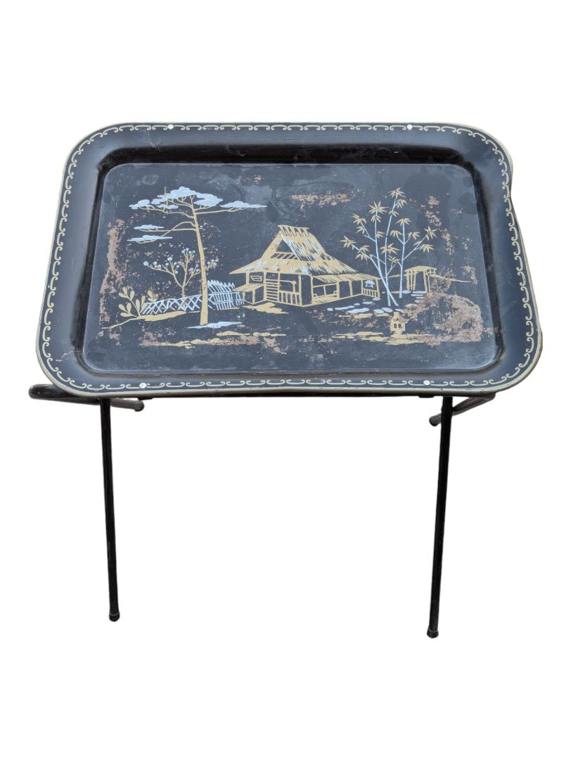 Black  Vintage 1950's TV Tray Asian motive