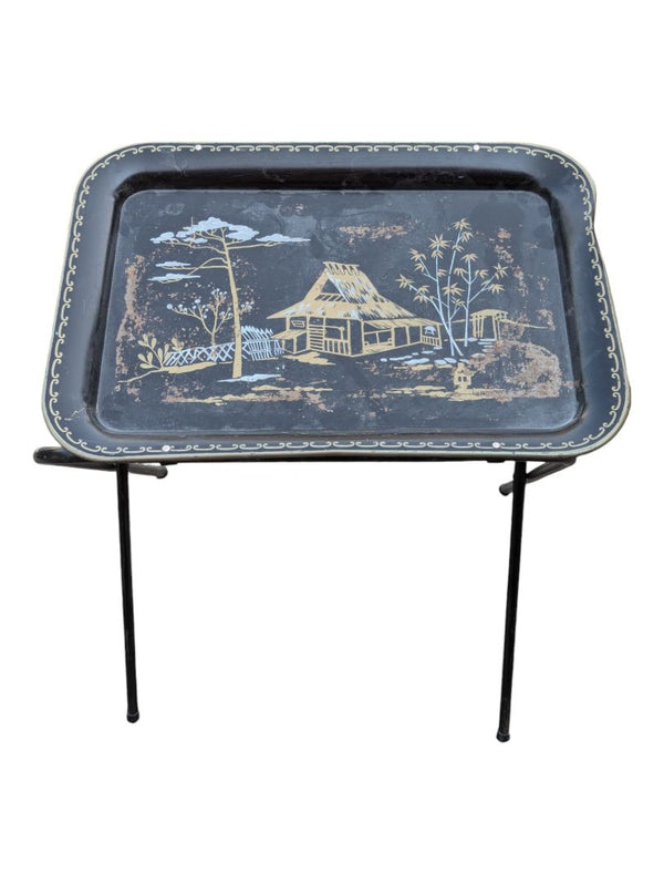 Black  Vintage 1950's TV Tray Asian motive