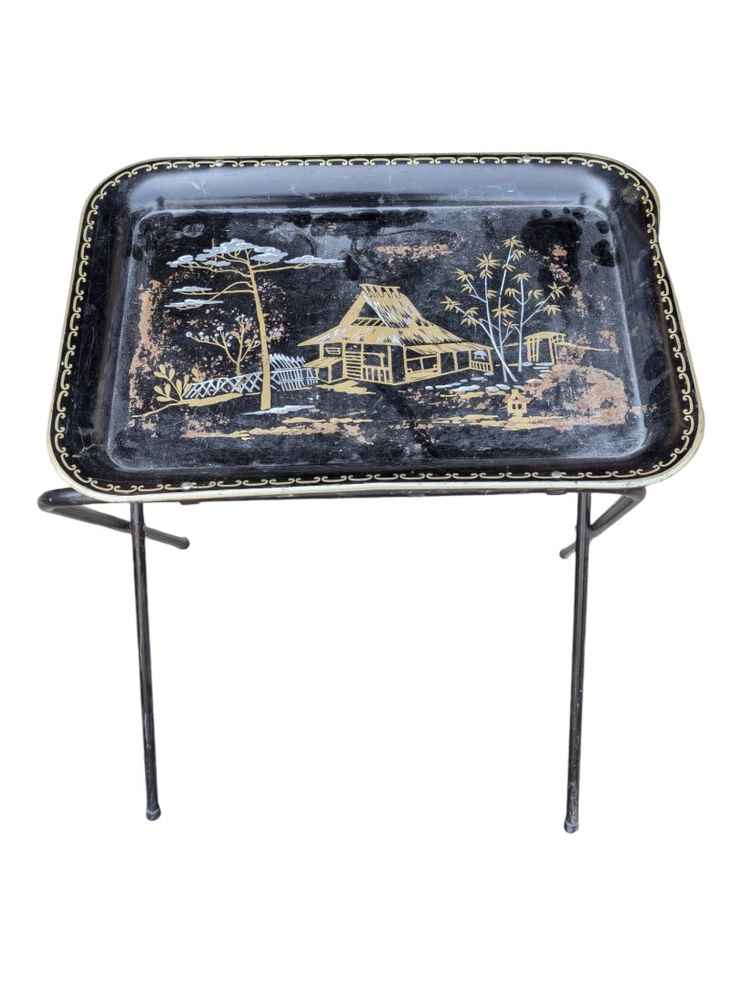 Black  Vintage 1950's TV Tray Asian motive
