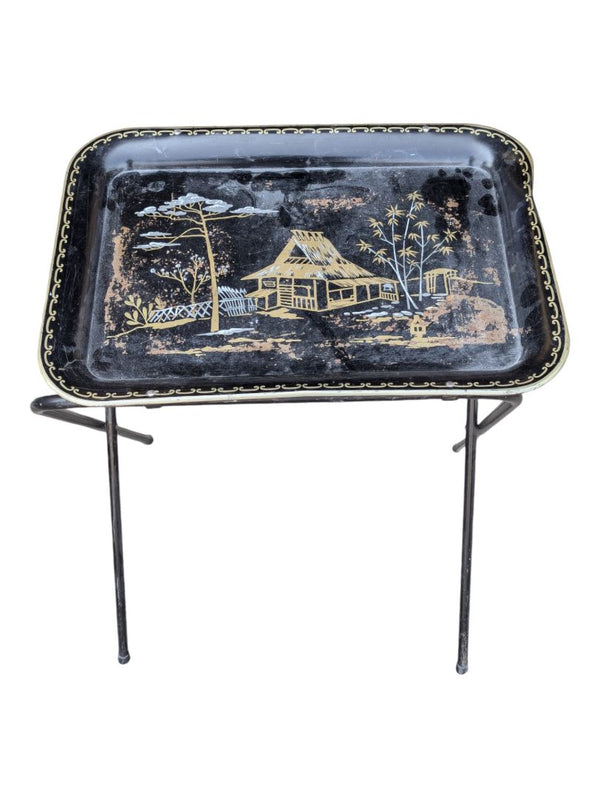 Black  Vintage 1950's TV Tray Asian motive