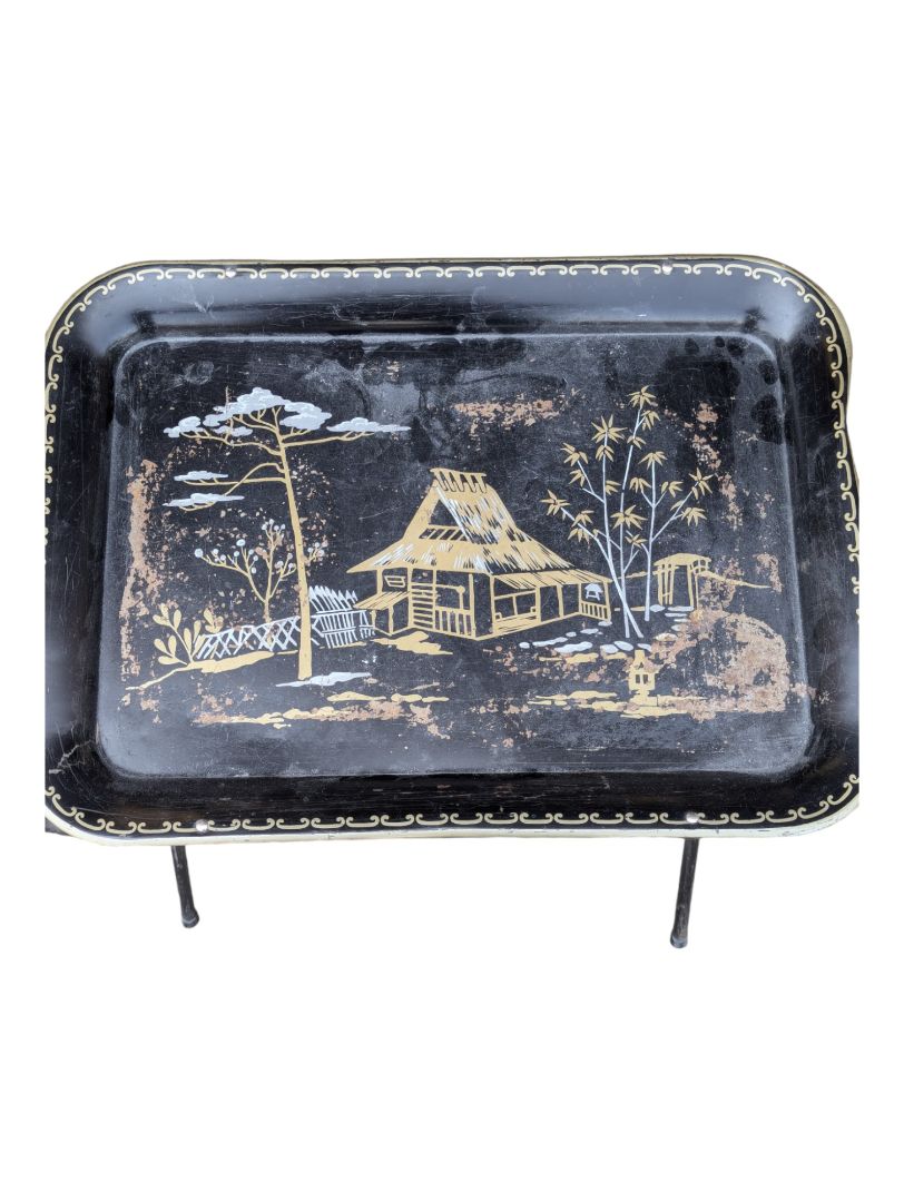 Black  Vintage 1950's TV Tray Asian motive
