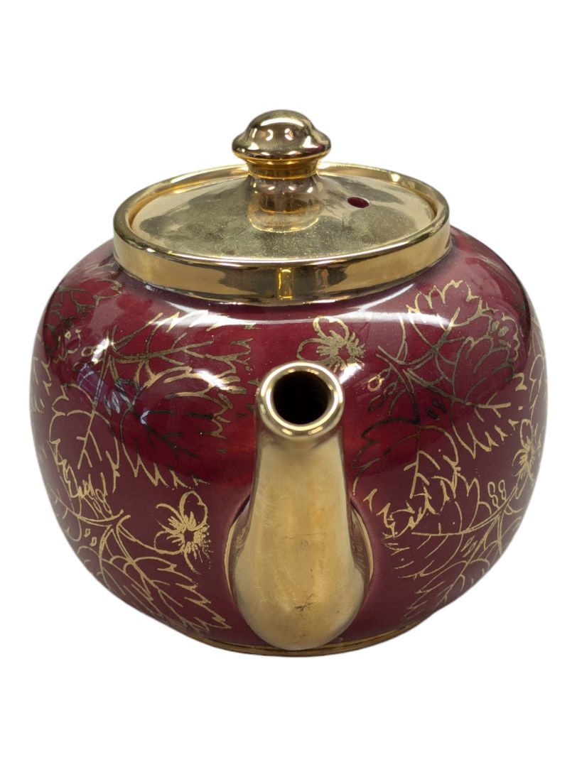 50s Sudlow's Burslem Teapot Burgundy & Gold