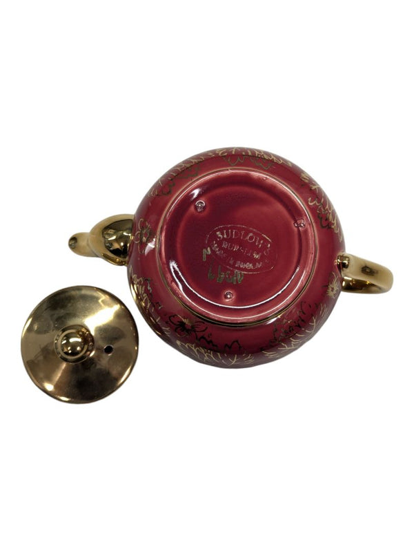 50s Sudlow's Burslem Teapot Burgundy & Gold